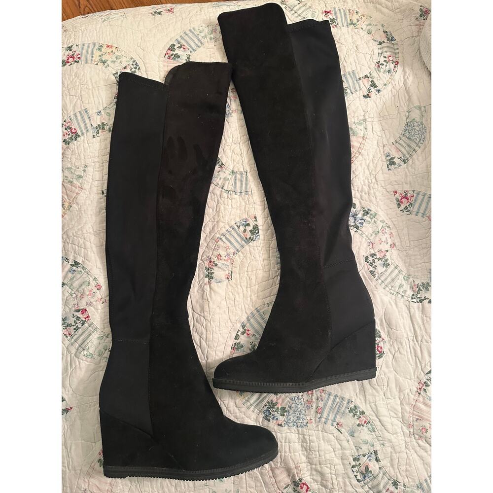 NEW FRENCH BLU FAUX SUEDE STRETCH WEDGE BOOTS 39